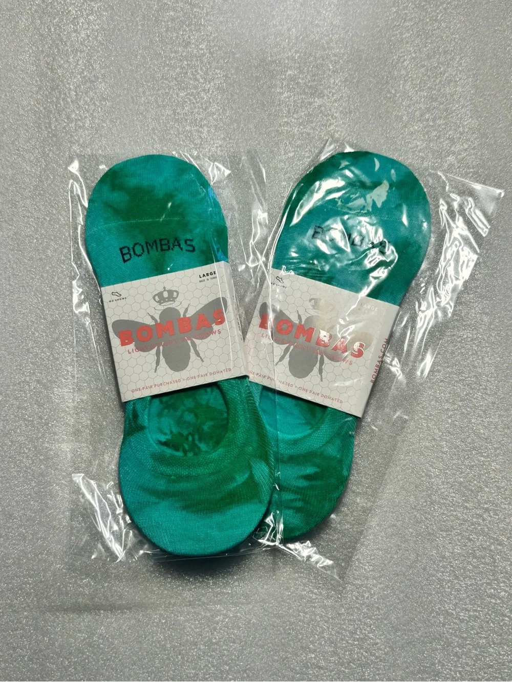 Bombas Unisex Lightweight Tie Dye No Show GREEN Socks 2-Pack Size Large